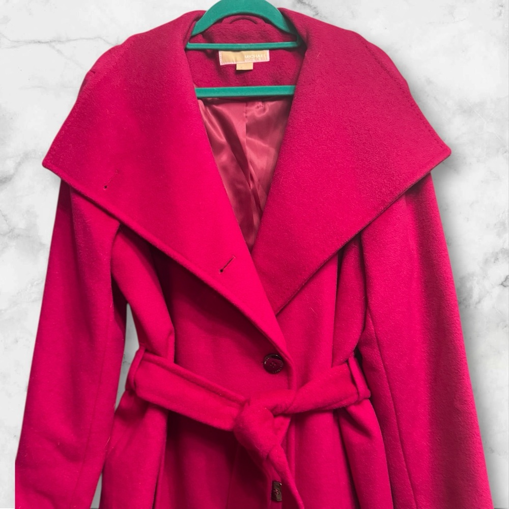 NWT Michael Kors Hot Pink Belted Wool Coat Barbiecore Colorful - Picture 3 of 9
